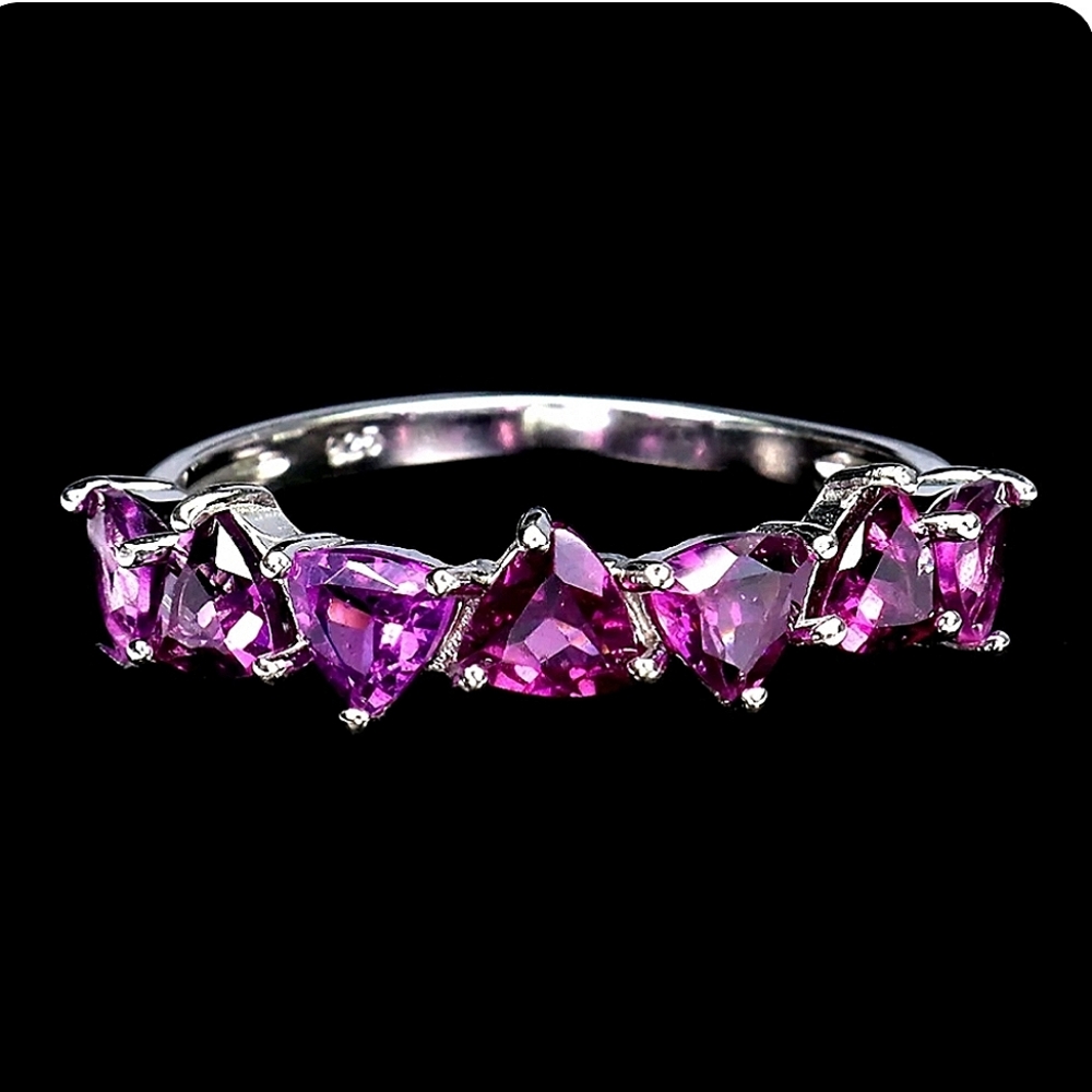 Natural Trilliant Pink Rhodolite Garnet 4mm 925 Sterling Silver Ring‎ Sz 6.75